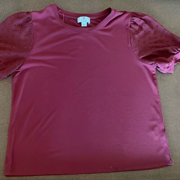 CeCe Puff sleeves Top mixed media size Large Burgundy - Picture 2 of 9